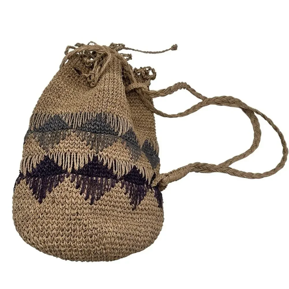 BOHO Vintage Folk Craft Bag Large Backpack Hand knitted Made of Plants - vegan